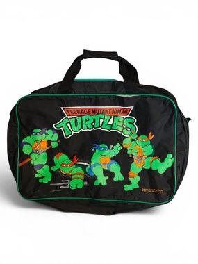 Vintage 1988 Teenage Mutant Ninja Turtles M Black Duffle Gym Bag with Green Trim